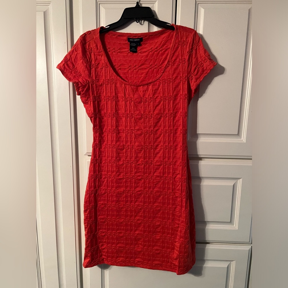 Max edition womenโs short sleeve summer orange/red dress
